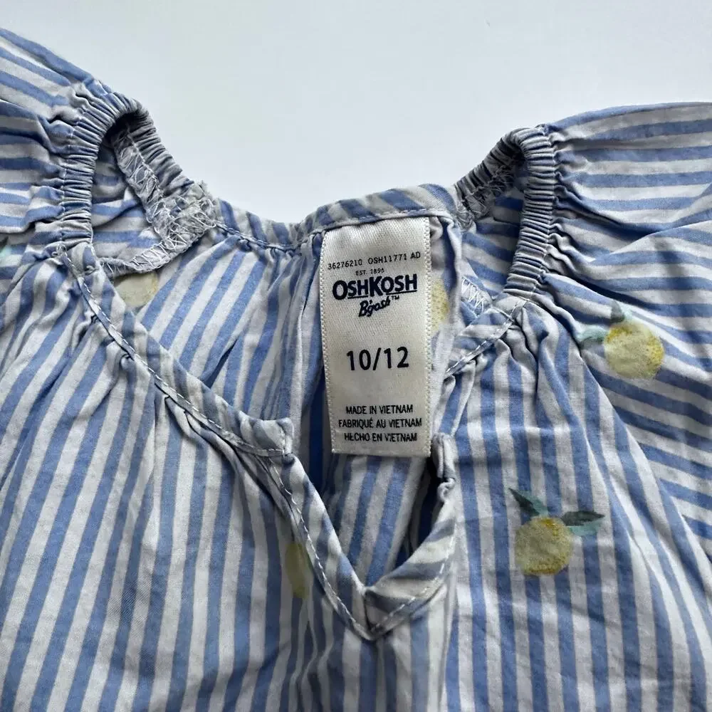 Oshkosh Lemon Striped Cap Sleeve Poplin Blouse
